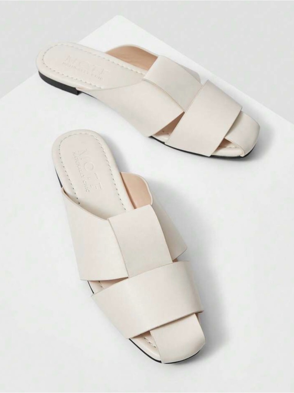 Women's Cream Slide Sandals - Minimal Woven Straps